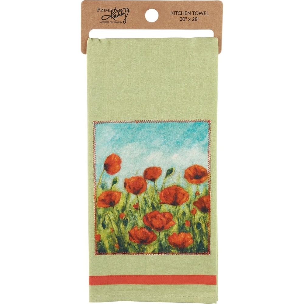 Primitives by Kathy Green Kitchen Towel with Red Poppies